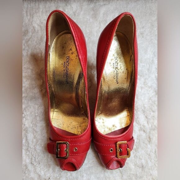Dolce & Gabbana red peep-toe stilettos size 37 - Picture 1 of 12